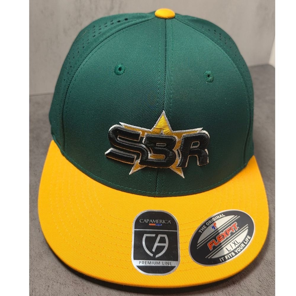 Cap America Premium Line Flexfit Hat Green Yellow SBR Star Logo L/XL